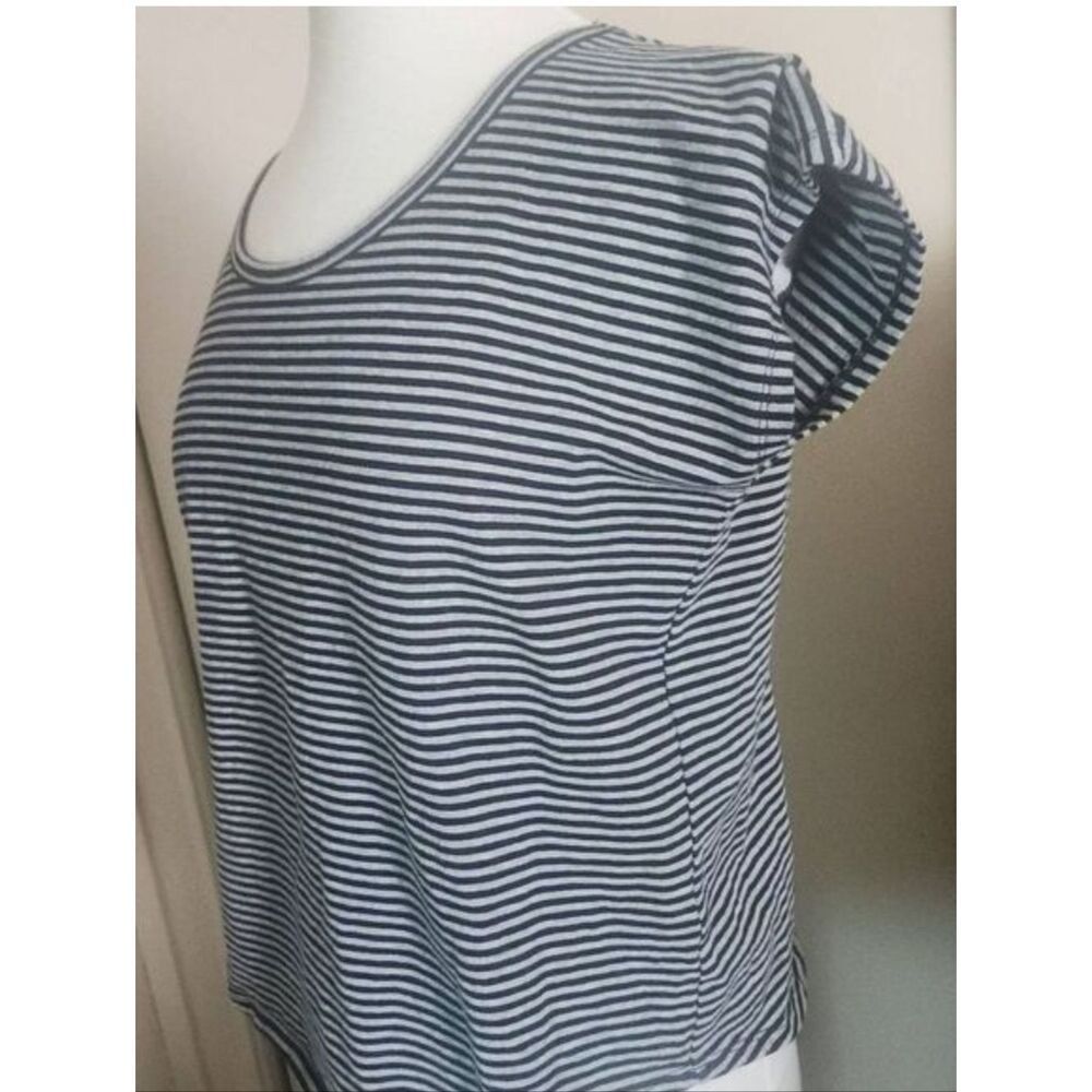F09 Stetson western style Navy & Gray Striped crop top with cap sleeves
